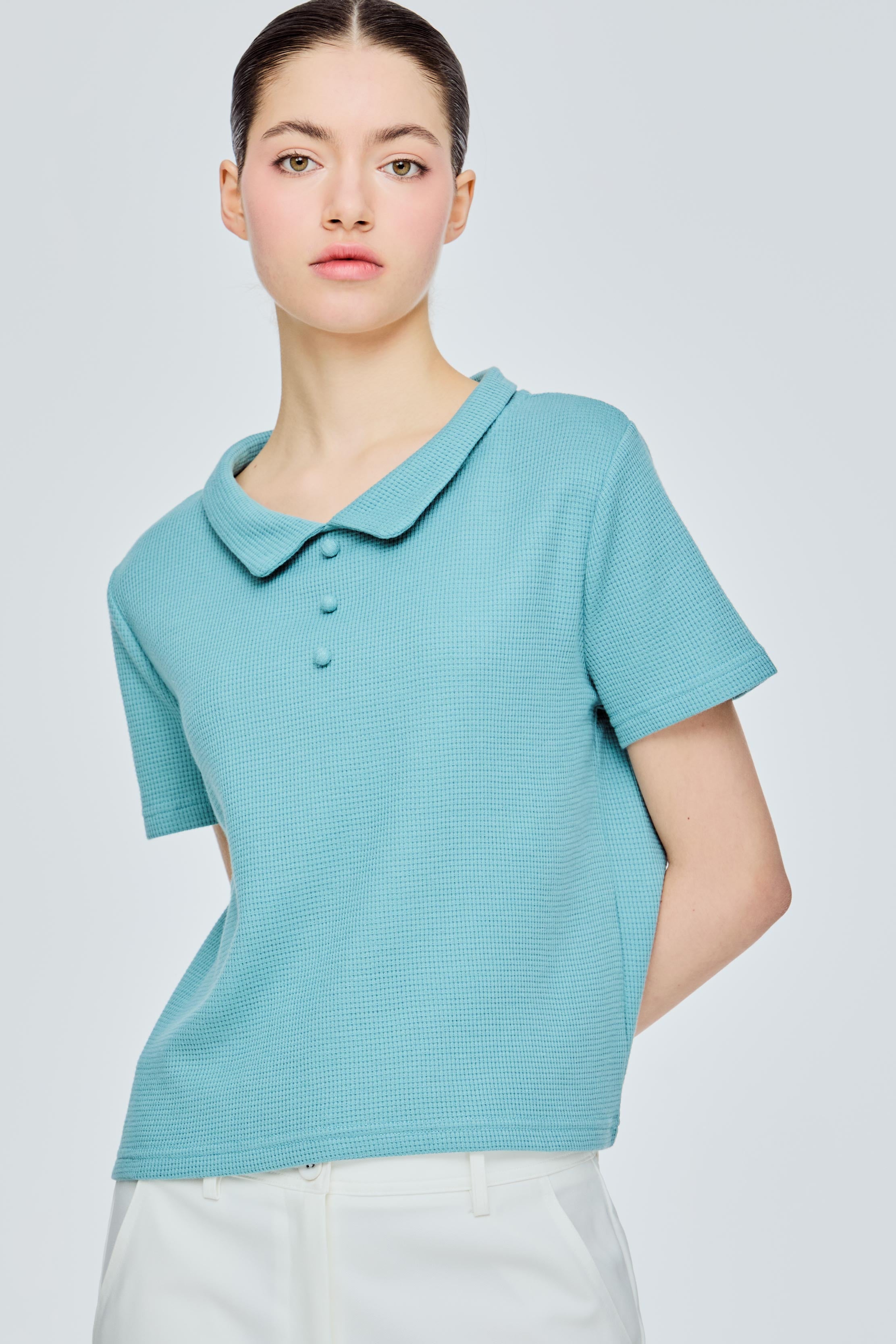 Fitted Polo Collar Tee in Glass Beads