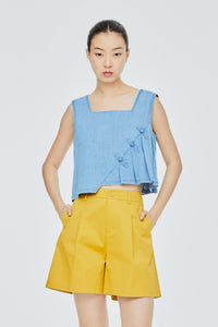 Slanted Chinese Knot Denim Top