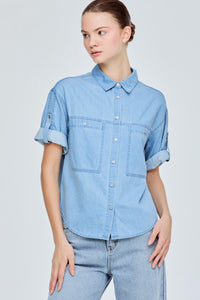 Denim Front Patch On Pocket Top