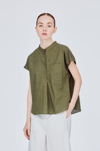 Linen Mandarin Collar Blouse