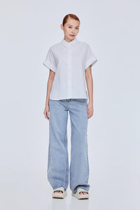 Short Sleeve Button-Down Blouse