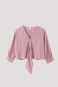 Front Self Tie Top With Bishop Sleeve