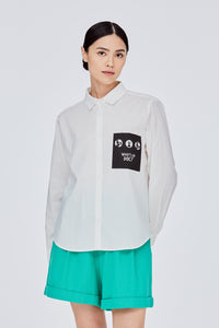 Printed Graphic Pocket Button Down Top