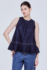 Sleeveless Peplum Denim Top
