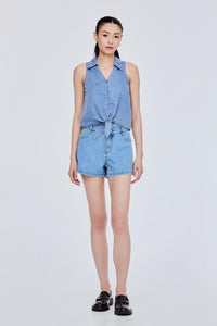 Collared Denim Tank Blouse