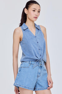 Collared Denim Tank Blouse