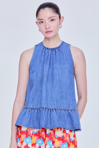 Sleeveless Peplum Denim Top