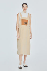 Leather Pocketed Corduroy Dungaree Dress