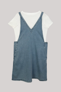 Deep V-Neck Pinafore Denim Dress