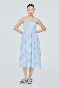 Gingham Shirred Dress