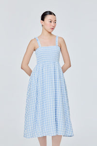 Gingham Shirred Dress