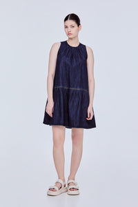 Gathered Peplum Denim Dress