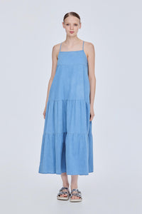 Tiered Denim Maxi Dress