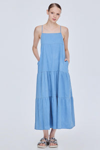 Tiered Denim Maxi Dress