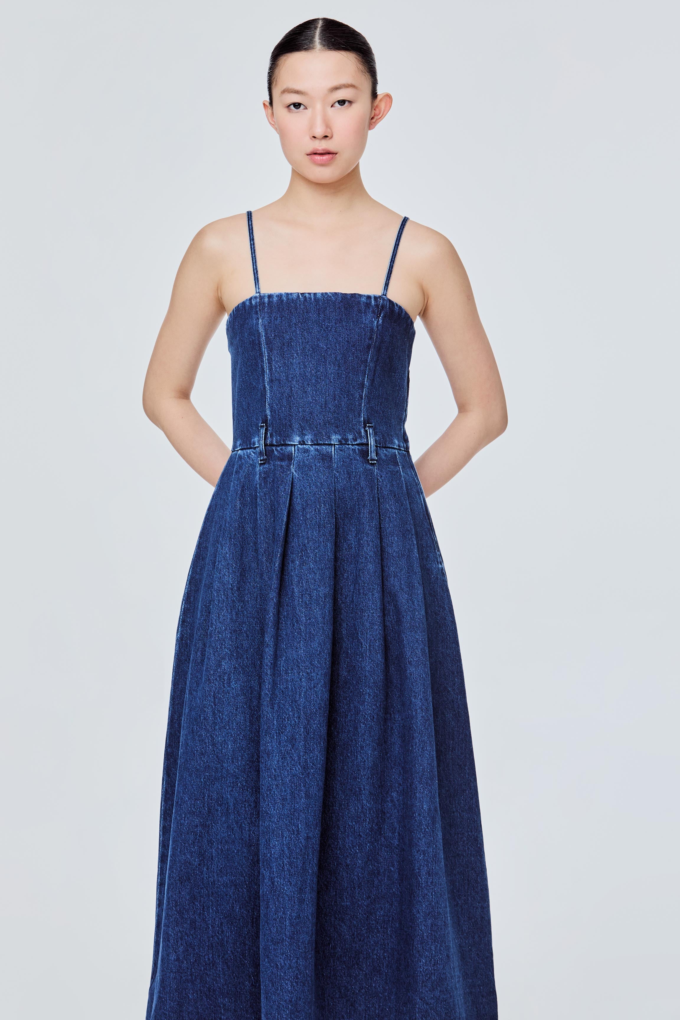 Low back denim dress best sale