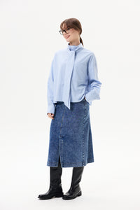 Tie-Neck High Collar Shirt