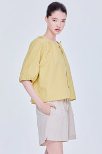 Drawstring Raglan Puff Blouse
