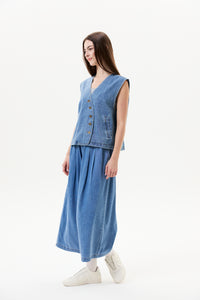 Asymmetrical Button-Down Denim Vest