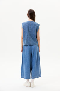 Asymmetrical Button-Down Denim Vest