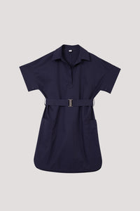 Belted Shirt Dress - NAVY