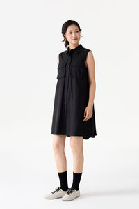 Collared Sleeveless Pleated Dress