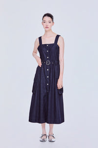 Button Down Sleeveless Midi Denim Dress