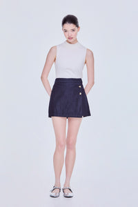 Overlapped Denim Buttoned Skorts
