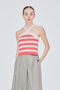 Striped Halter Knit Crop Top
