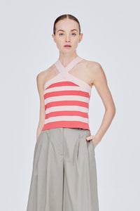 Striped Halter Knit Crop Top