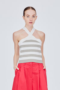 Striped Halter Knit Crop Top