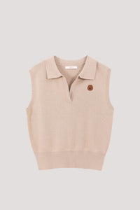 Applique Collared V-Neck Vest