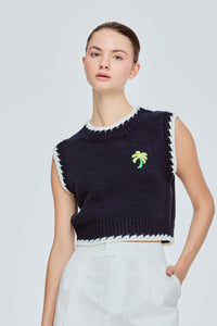 Embroidered Contrast Knit Vest