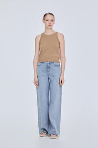 Contrast Rib Halter Top