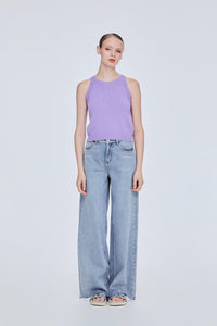 Contrast Rib Halter Top