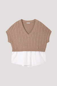 Knitted Vest Layered Shirt