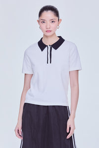 Contrast Polo Knit Top
