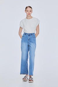 Washed Straight Cut Denim Pants