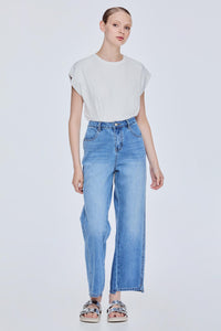Washed Straight Cut Denim Pants