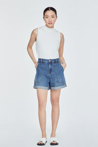 Folded Hem Denim Shorts