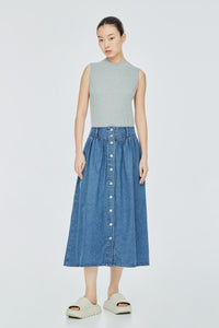High Waist Front Button Denim Skirt