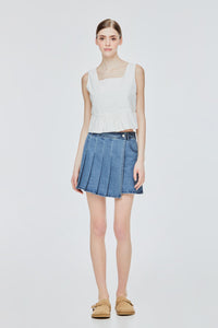 Pleated Denim Skort