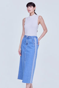Contrast Denim Straight Skirt