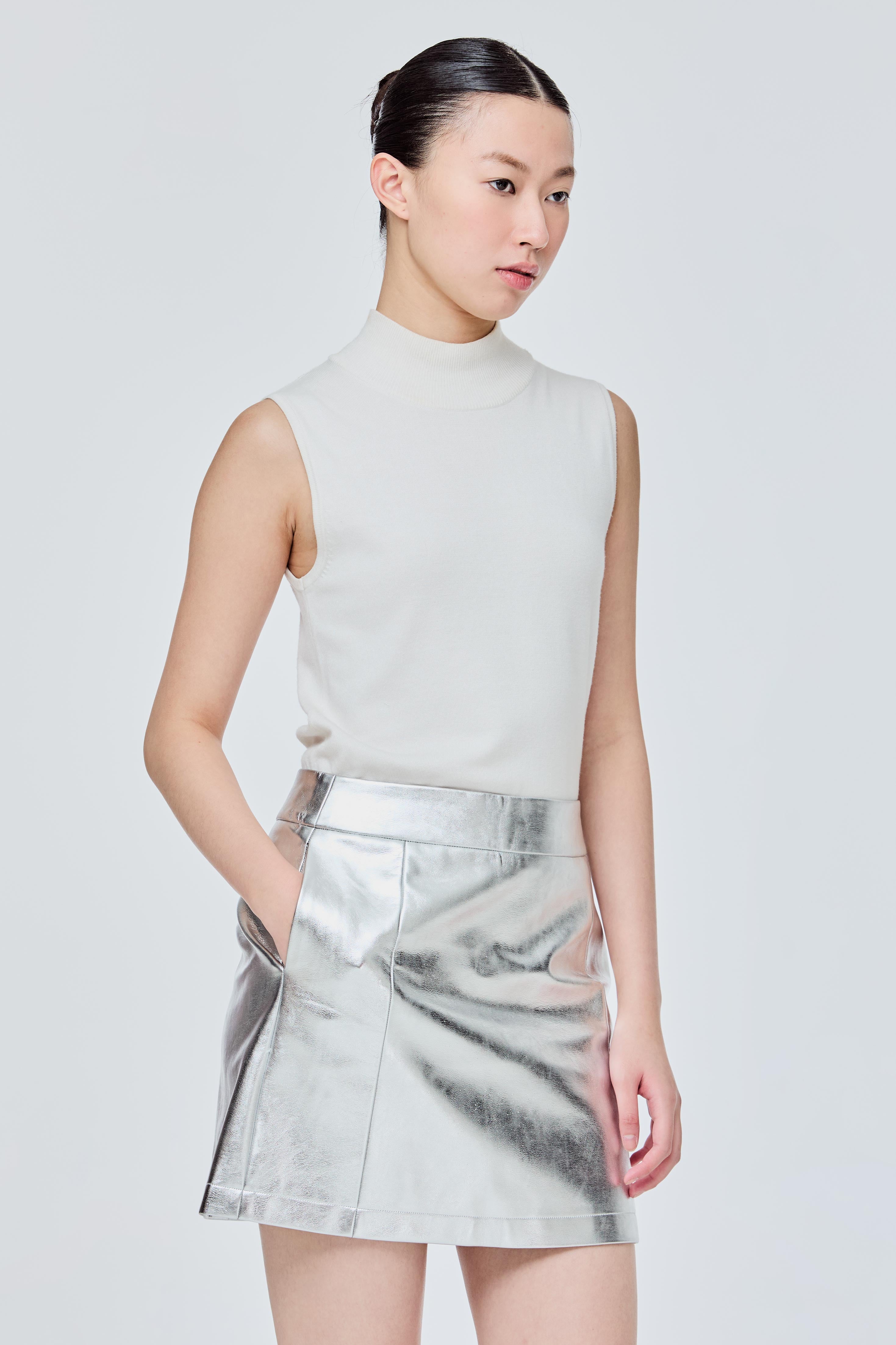 Metallic Mini Leather Skirt