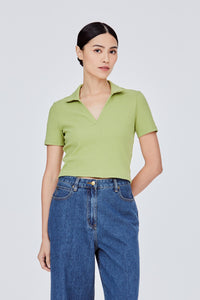 Rib Knit Collared Crop Top