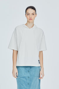 Patched Short Sleeve Hoodie