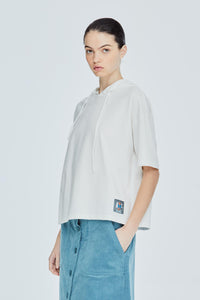 Patched Short Sleeve Hoodie