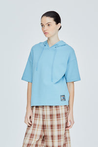 Patched Short Sleeve Hoodie
