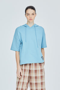 Patched Short Sleeve Hoodie