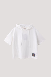 Patched Short Sleeve Hoodie