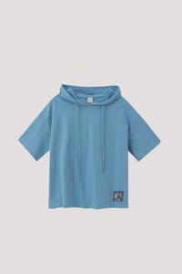 Patched Short Sleeve Hoodie